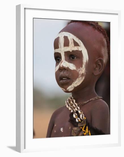 Portrait of a Hamer (Hamar) Child at Evangadi Dancing (Night Dance), Dombo Village, Turmi, Ethiopia-Jane Sweeney-Framed Photographic Print