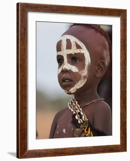 Portrait of a Hamer (Hamar) Child at Evangadi Dancing (Night Dance), Dombo Village, Turmi, Ethiopia-Jane Sweeney-Framed Photographic Print