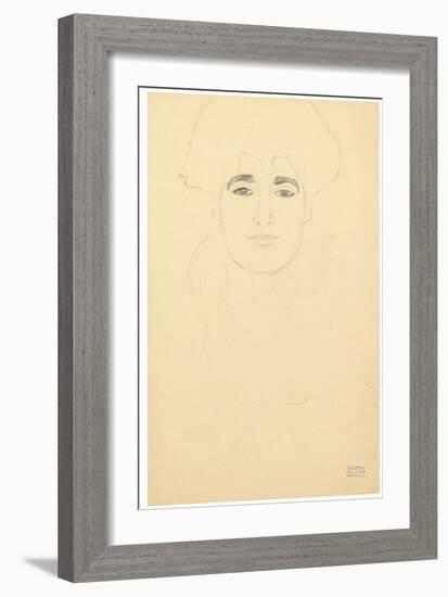 Portrait of a Head from the Front, C.1914-16 (Pencil on Paper)-Gustav Klimt-Framed Giclee Print