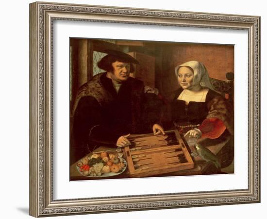 Portrait of a Husband and Wife Playing Tric-Trac-Jan Sanders van Hemessen-Framed Giclee Print