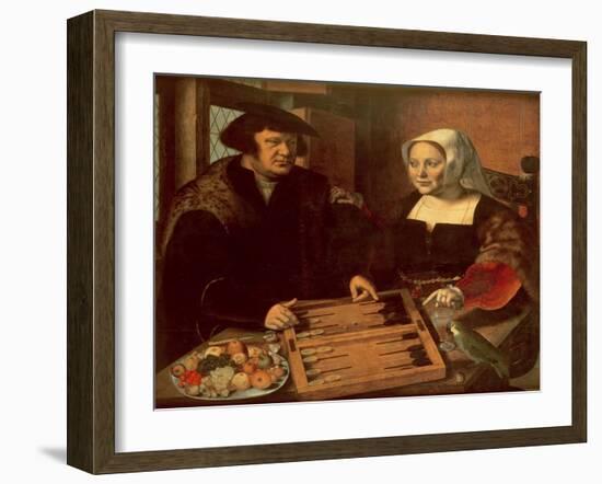 Portrait of a Husband and Wife Playing Tric-Trac-Jan Sanders van Hemessen-Framed Giclee Print