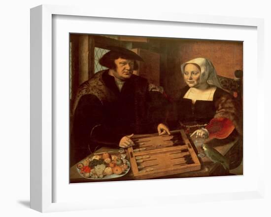 Portrait of a Husband and Wife Playing Tric-Trac-Jan Sanders van Hemessen-Framed Giclee Print