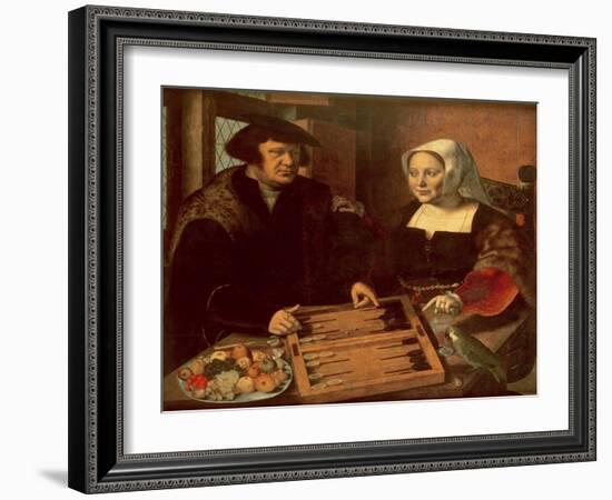 Portrait of a Husband and Wife Playing Tric-Trac-Jan Sanders van Hemessen-Framed Giclee Print