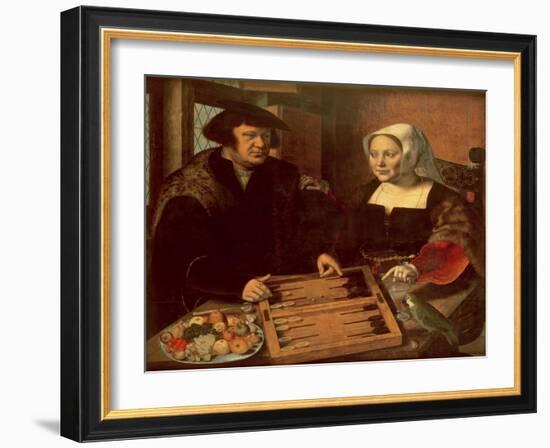 Portrait of a Husband and Wife Playing Tric-Trac-Jan Sanders van Hemessen-Framed Giclee Print