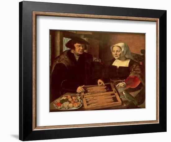 Portrait of a Husband and Wife Playing Tric-Trac-Jan Sanders van Hemessen-Framed Giclee Print