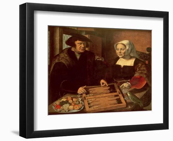 Portrait of a Husband and Wife Playing Tric-Trac-Jan Sanders van Hemessen-Framed Giclee Print