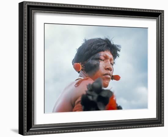 Portrait of a Kamayura Indian, Xingu, Brazil, South America-Robin Hanbury-tenison-Framed Photographic Print