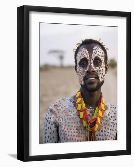 Portrait of a Karo Tribesman, Lower Omo Valley, Ethiopia-Gavin Hellier-Framed Photographic Print