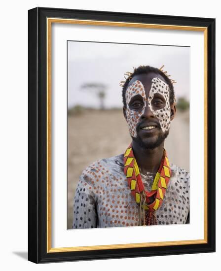 Portrait of a Karo Tribesman, Lower Omo Valley, Ethiopia-Gavin Hellier-Framed Photographic Print