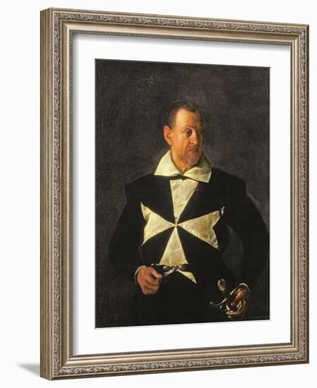 Portrait of a Knight of Malta, Possibly Fra Antonio Martelli, 1607-08-Caravaggio-Framed Giclee Print