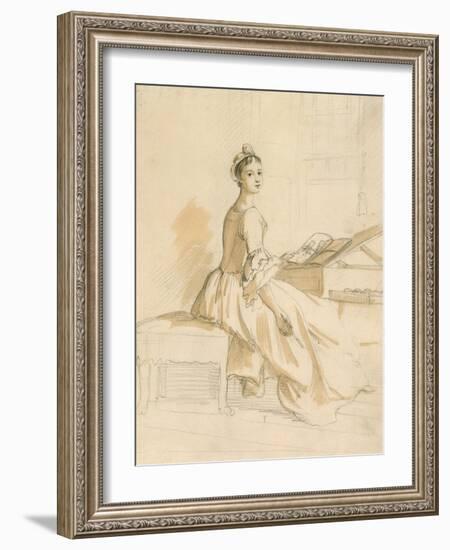 Portrait of a Lady at a Drawing Table (Graphite and Brown Wash on Paper)-Paul Sandby-Framed Giclee Print