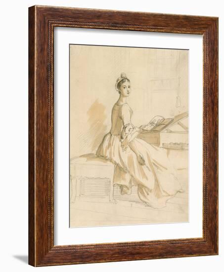 Portrait of a Lady at a Drawing Table (Graphite and Brown Wash on Paper)-Paul Sandby-Framed Giclee Print