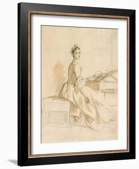 Portrait of a Lady at a Drawing Table (Graphite and Brown Wash on Paper)-Paul Sandby-Framed Giclee Print