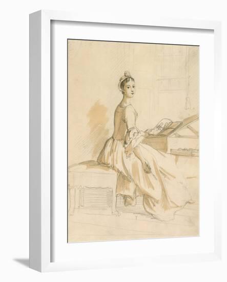 Portrait of a Lady at a Drawing Table (Graphite and Brown Wash on Paper)-Paul Sandby-Framed Giclee Print