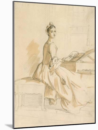 Portrait of a Lady at a Drawing Table (Graphite and Brown Wash on Paper)-Paul Sandby-Mounted Giclee Print