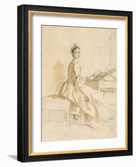 Portrait of a Lady at a Drawing Table (Graphite and Brown Wash on Paper)-Paul Sandby-Framed Giclee Print