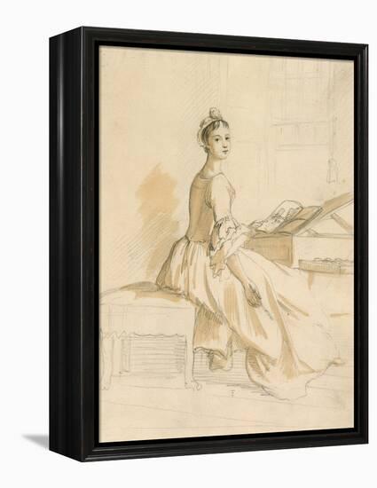 Portrait of a Lady at a Drawing Table (Graphite and Brown Wash on Paper)-Paul Sandby-Framed Premier Image Canvas
