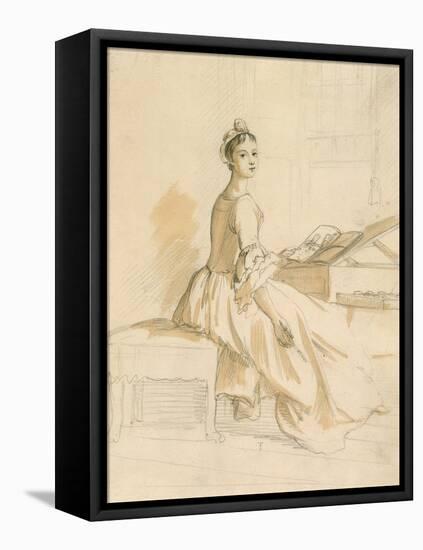 Portrait of a Lady at a Drawing Table (Graphite and Brown Wash on Paper)-Paul Sandby-Framed Premier Image Canvas