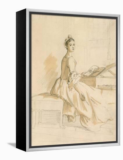 Portrait of a Lady at a Drawing Table (Graphite and Brown Wash on Paper)-Paul Sandby-Framed Premier Image Canvas