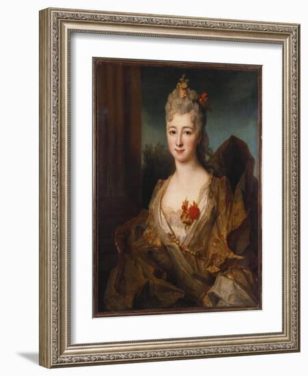 Portrait of a Lady, Half Length, in a White and Gold Embroidered Dress, with Flowers in Her Hair-Nicolas de Largilliere-Framed Giclee Print