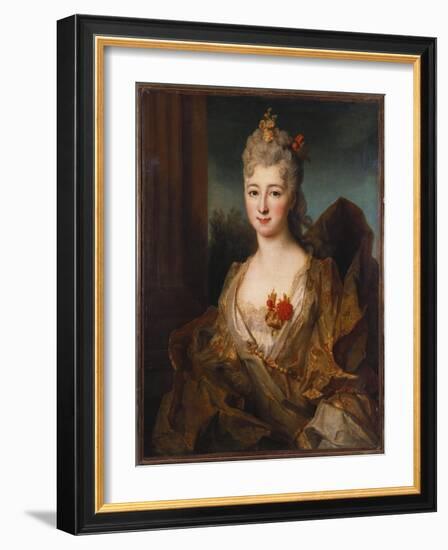 Portrait of a Lady, Half Length, in a White and Gold Embroidered Dress, with Flowers in Her Hair-Nicolas de Largilliere-Framed Giclee Print