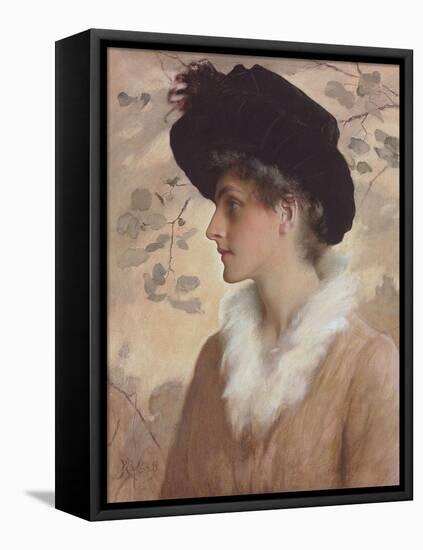 Portrait of a Lady, Half-Length, Wearing a Black Hat and Fur Stole, 1888 (Pencil and W/C on Paper)-George Henry Boughton-Framed Premier Image Canvas