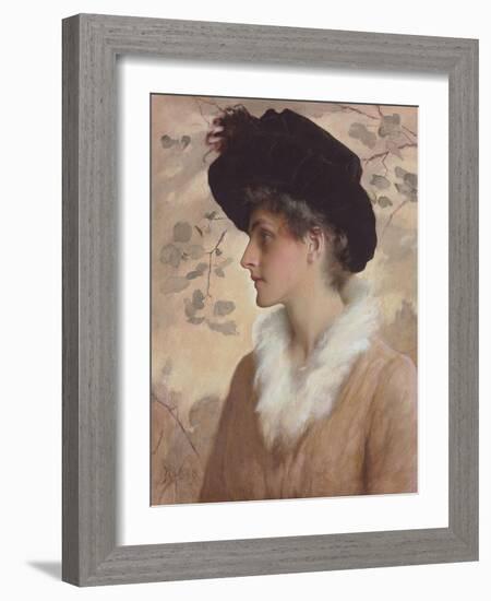 Portrait of a Lady, Half-Length, Wearing a Black Hat and Fur Stole, 1888 (Pencil and W/C on Paper)-George Henry Boughton-Framed Giclee Print