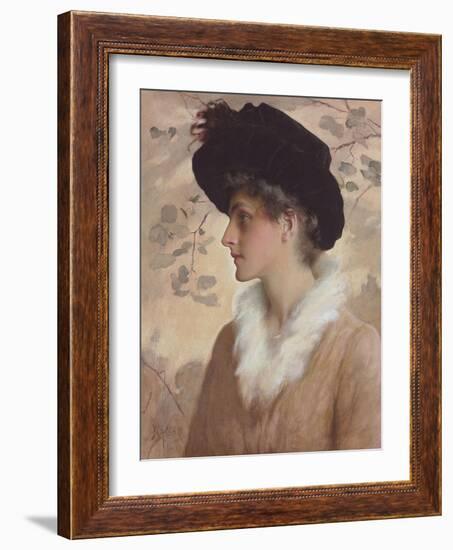 Portrait of a Lady, Half-Length, Wearing a Black Hat and Fur Stole, 1888 (Pencil and W/C on Paper)-George Henry Boughton-Framed Giclee Print