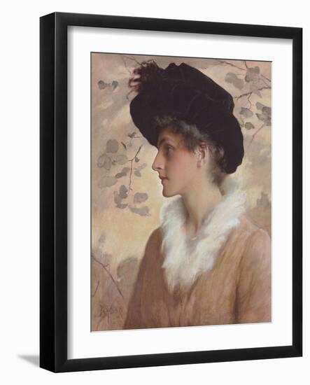 Portrait of a Lady, Half-Length, Wearing a Black Hat and Fur Stole, 1888 (Pencil and W/C on Paper)-George Henry Boughton-Framed Giclee Print