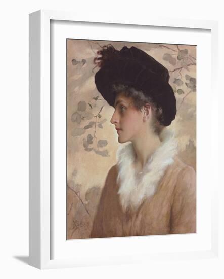 Portrait of a Lady, Half-Length, Wearing a Black Hat and Fur Stole, 1888 (Pencil and W/C on Paper)-George Henry Boughton-Framed Giclee Print