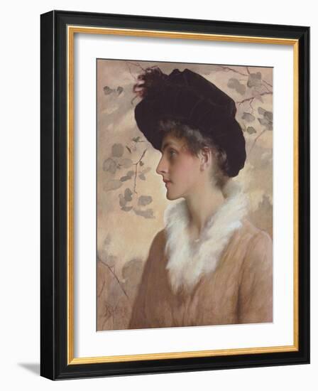 Portrait of a Lady, Half-Length, Wearing a Black Hat and Fur Stole, 1888 (Pencil and W/C on Paper)-George Henry Boughton-Framed Giclee Print