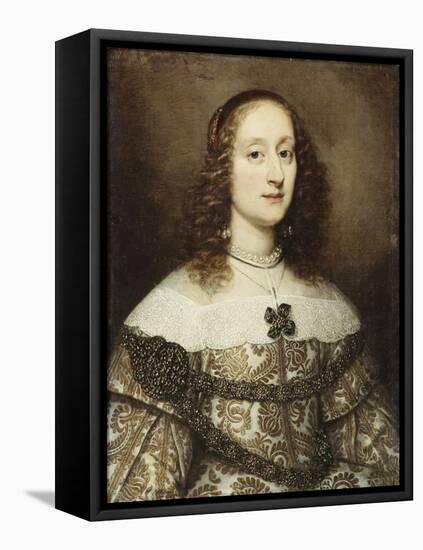 Portrait of a Lady, Half-Length, Wearing a Gold Embroidered Gown-Justus Sustermans-Framed Premier Image Canvas