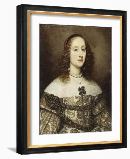 Portrait of a Lady, Half-Length, Wearing a Gold Embroidered Gown-Justus Sustermans-Framed Giclee Print