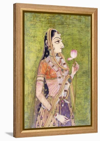 Portrait of a Lady Holding a Lotus, C. 1740-1750 (W/C on Pink Coloured Paper)-null-Framed Premier Image Canvas