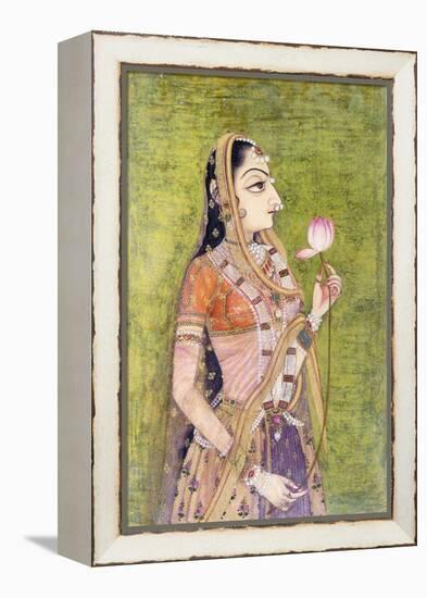 Portrait of a Lady Holding a Lotus, C. 1740-1750 (W/C on Pink Coloured Paper)-null-Framed Premier Image Canvas