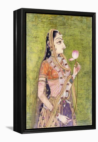 Portrait of a Lady Holding a Lotus, C. 1740-1750 (W/C on Pink Coloured Paper)-null-Framed Premier Image Canvas