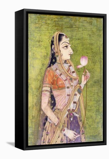 Portrait of a Lady Holding a Lotus, C. 1740-1750 (W/C on Pink Coloured Paper)-null-Framed Premier Image Canvas