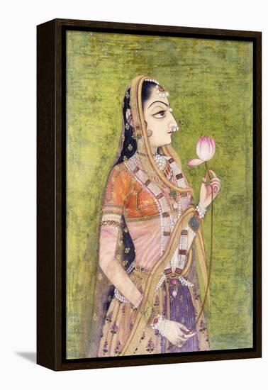 Portrait of a Lady Holding a Lotus, C. 1740-1750 (W/C on Pink Coloured Paper)-null-Framed Premier Image Canvas