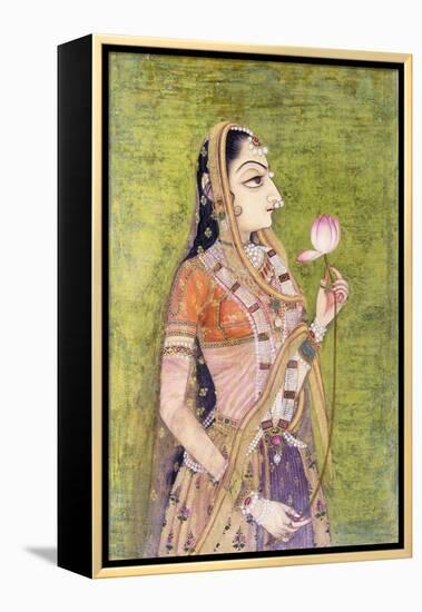 Portrait of a Lady Holding a Lotus, C. 1740-1750 (W/C on Pink Coloured Paper)-null-Framed Premier Image Canvas