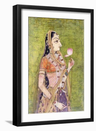 Portrait of a Lady Holding a Lotus, C. 1740-1750 (W/C on Pink Coloured Paper)--Framed Giclee Print
