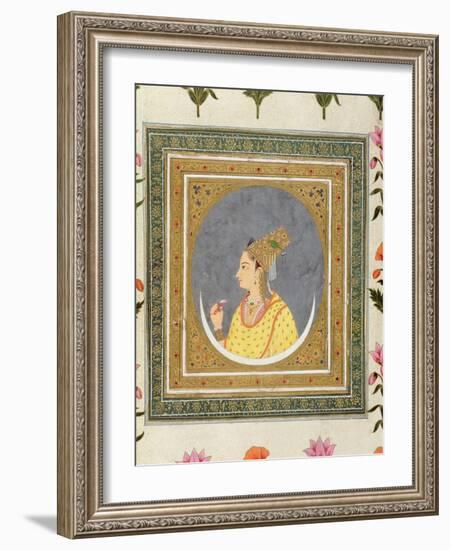 Portrait of a Lady Holding a Lotus Petal, from the Small Clive Album, C.1750-60-Mughal-Framed Giclee Print