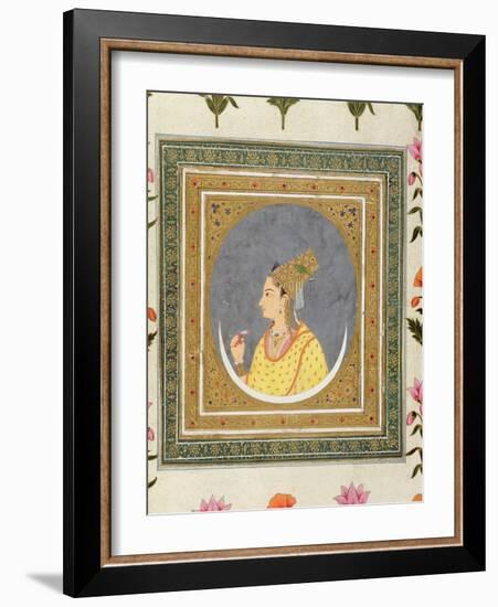 Portrait of a Lady Holding a Lotus Petal, from the Small Clive Album, C.1750-60-Mughal-Framed Giclee Print