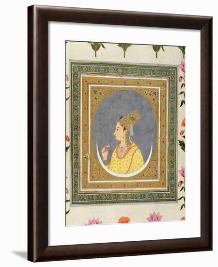 Portrait of a Lady Holding a Lotus Petal, from the Small Clive Album, C.1750-60-Mughal-Framed Giclee Print