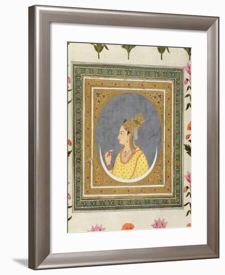 Portrait of a Lady Holding a Lotus Petal, from the Small Clive Album, C.1750-60-Mughal-Framed Giclee Print