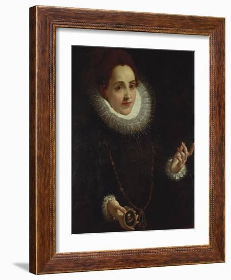 Portrait of a Lady Holding a Portrait Miniature of a Gentleman-Lodovico Carracci-Framed Giclee Print