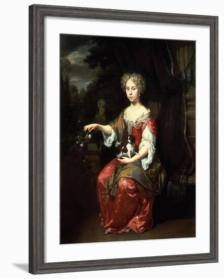 Portrait of a Lady Holding Her Pet King Charles Spaniel-Jan Verkolje-Framed Giclee Print