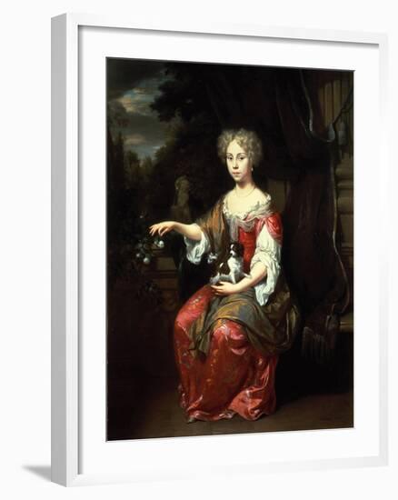 Portrait of a Lady Holding Her Pet King Charles Spaniel-Jan Verkolje-Framed Giclee Print