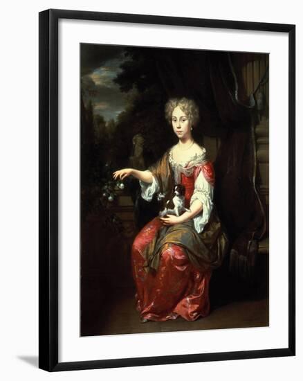 Portrait of a Lady Holding Her Pet King Charles Spaniel-Jan Verkolje-Framed Giclee Print