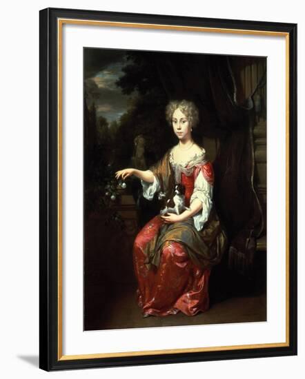 Portrait of a Lady Holding Her Pet King Charles Spaniel-Jan Verkolje-Framed Giclee Print