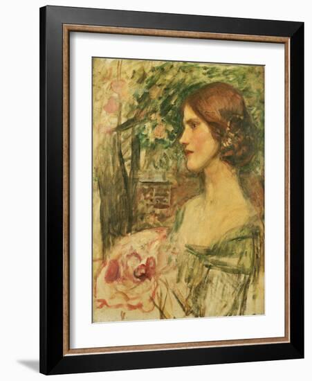 Portrait of a Lady in a Green Dress-John William Waterhouse-Framed Giclee Print